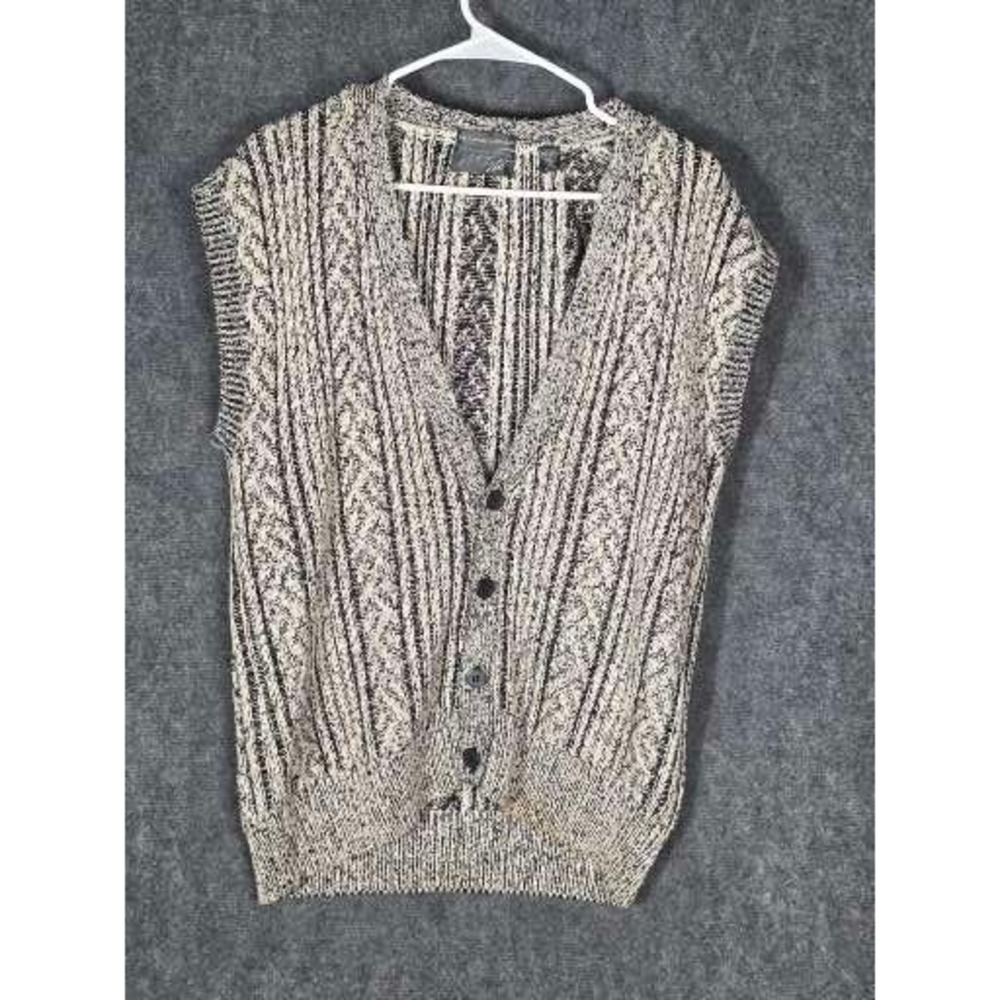 VTG‎ The Hemmingway Collection Silk Cotton Blend V-Neck Cable Knit Sweater Vest